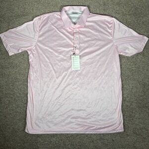 Collars & Co Pink White Gingham Short Sleeve Polo Shirt Men's 3XL Relaxed